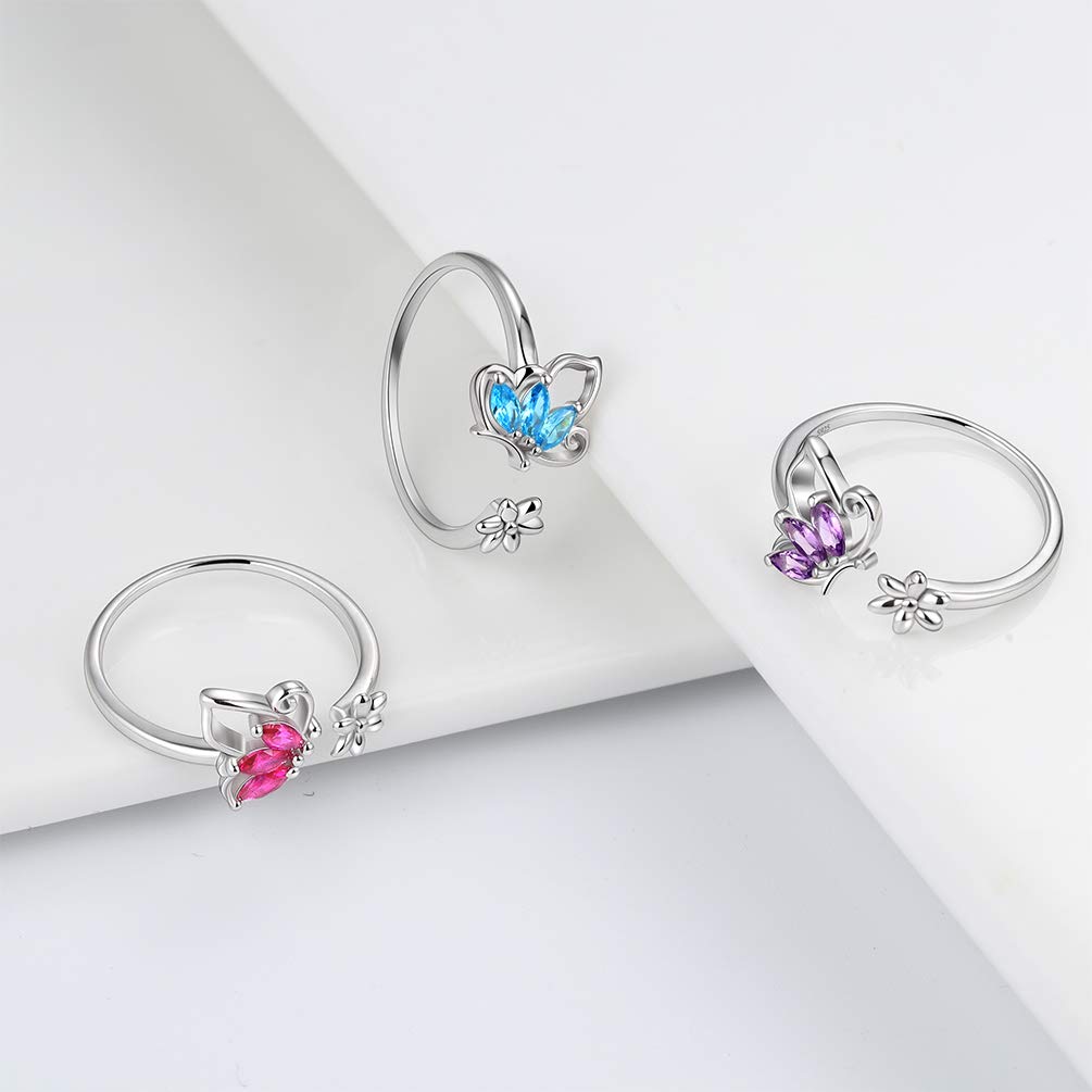 Aurora Tears Anello da Donna a Forma di Farfalla in Argento Sterling 925 Apertura Anelli Regolabili Cubic Zirconia Gfits DR0074