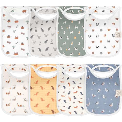 Image of KeaBabies 8-Pack Bibs for Baby Girl, Boy - Pullover Large Baby Bibs for Drooling and Teething Infant, Newborn,Soft & Absorbent Organic Cotton,Long Torso Coverage Keep Toddler Clean & Dry(Pets & Paws)