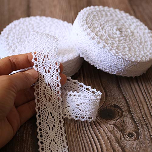 ToBeIT Cinta de encaje vintage de algodón, aprox. 20 m, 3 cm, cinta de encaje decorativa para costura, artesanía, boda, decoración, álbumes de recortes, caja de regalo (A blanco/20 metros)