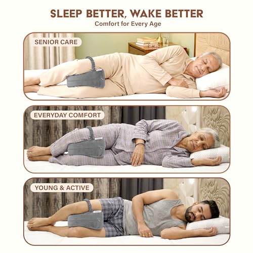 Image of Orthopedic Knee Pillow for Side Sleeping Grey - (2 Year Warranty) Adjustable Strap, Memory Foam Washable Zip Cover, Sciatica Pain, Back & Knee Support, Knock Knee Pillow Support