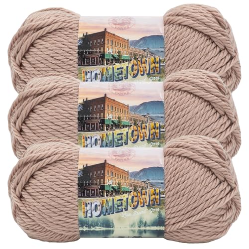 Image of Lion Brand Yarn Hometown Yarn, Super-Bulky Yarn for Knitting, Crocheting, and Crafting, 3 Pack, Highland Park Beige