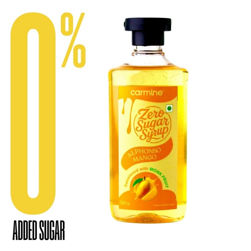 Image of Carmine Zero Sugar Alphonso Mango Syrup - 330g | New & Improved Recipe | Sweetened with Pure Monk Fruit | Natural, Plant-Based Sweetener | No Added Sugar or Artificial Ingredients