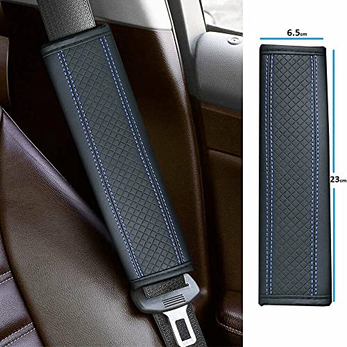 Image of Car Seat Belt Shoulder Pad Cover Car Safety Belt Pad (Black Blue Line)