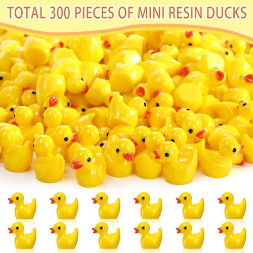 Image of Goaste 300 Pieces Mini Resin Ducks, Tiny Yellow Duck Figurines, Cute Duck Miniatures Bulk for Cake Decoration, School Project Accessories, DIY Crafts, Fairy Garden Landscape Aquarium Decorations