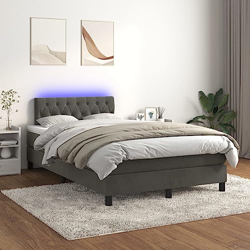 Hommdiy Boxspringbett mit Matratze & LED Dunkelgrau 120x200 cm Samt Knopfheftung Design