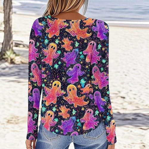 Halloween Shirts for Women Long Sleeve Plus Size Fashion Crewneck Comfortable Tshirts Halloween Costumes for Women
