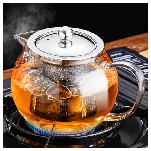 PARACITY Glass Teapot Stovetop 22 OZ/650ml, Tea pot with Removable 18/8 Stainless Steel Infuser, Borosilicate Clear Tea Kettle, Teapot Blooming and Loose Leaf Tea Maker Tea Brewer for Camping, Travel