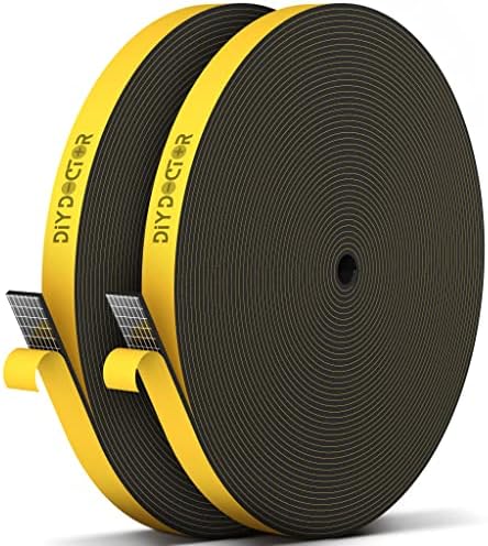 DIY Doctor Self Adhesive Draught Excluder Foam Tape - 20metres(L) x 12mm(W) x 3mm(D) - Draft Excluder for Doors & Windows - Weather Stripping Sealing Door Seal Strip - Gap Window Seal Strip - Black