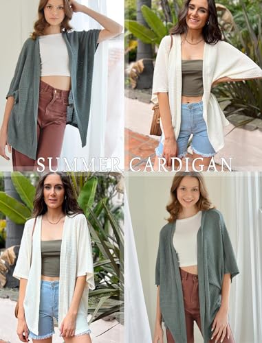 Image of STYLEWORD Women's Summer Fashion Cardigan Lightweight Short Sleeve Beach Cover Up Kimonos