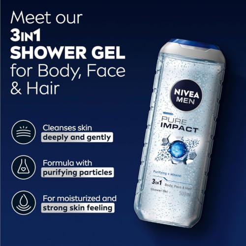 NIVEA MEN Pure Impact 3in1 Shower Gel, Cleans Body, Face and Hair, with Purifying Particles, Deep Cleansing for a Fresh Feeling… – Ansicht 2