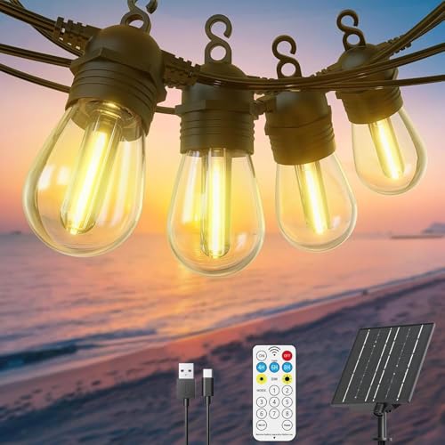 Quntis Solar Festoon Lights Outdoor, 105ft/32M S14 Dimmable Outdoor String Lights Solar Powered with Remote Control, IP65 Waterproof Outside Solar Lights with 8 Modes &Timer for Garden Patio Gazebo