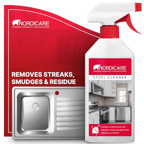 Nordicare limpiador de acero inoxidable [500ml] spray de cuidado de acero inoxidable para una limpieza eficaz I Elimina grasa e impurezas I limpiador profesional de acero inoxidable