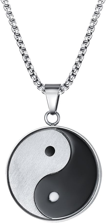 VNOX Chinese Philosophy Taoist Symbol Yin-Yang Taichi Yoga Stainless Steel Rhinestone Pendant Necklace,Amulet Jewelry