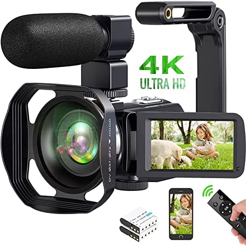 4K Video Camera Camcorder, 48MP 60FPS Vlogging Camera YouTube WiFi IR Night Vision 3.0 Inch Touch Screen 18X Zoom Digital Camera Recorder with Microphone, 2.4G Remote Control, 2 Batteries