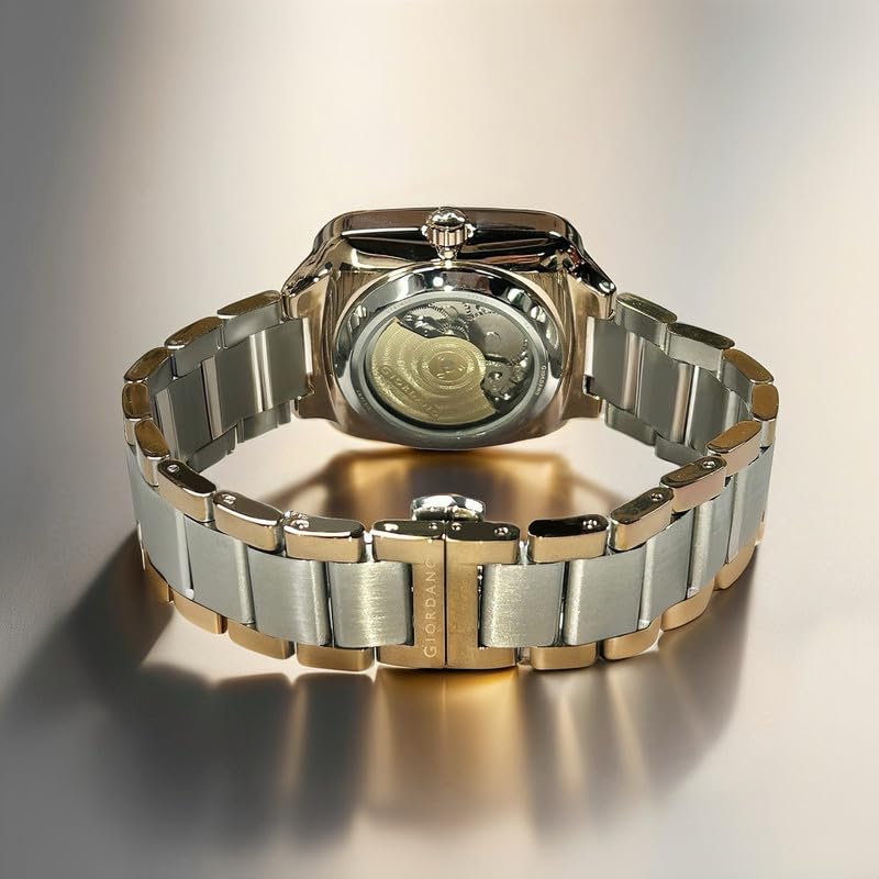 Image of Giordano Luxury Watch for Men - Automatic Skeleton Square Dial, Stainless Steel Strap, Premium Mechanical Movement