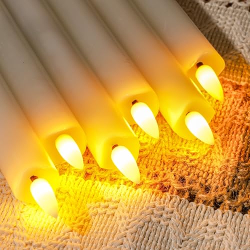 Image of Homemory Waxy Flameless Taper Candles with Remote Timer Dimmer, LED Candlesticks Flickering, Battery Operated Window Candles, 9.6 Inches for Christmas Wedding Celebration Decor, Ivory, 6 Pcs