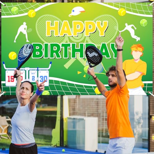 Avezano Faixa de pano de fundo de feliz aniversário bola de tênis decorações de festa de feliz anive