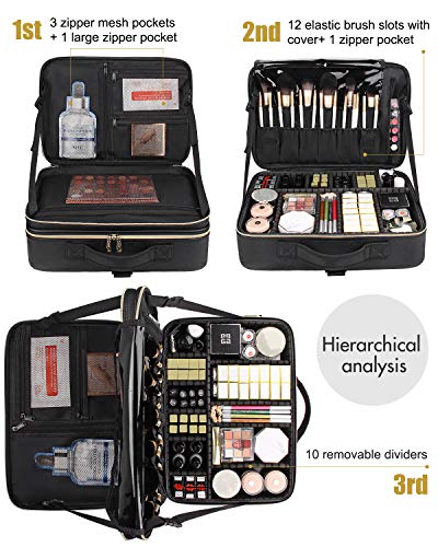 Relavel Neceser Maquillaje Organizador - 15.7 Inches, Bolsa de Maquillaje Profesional, Maletín Cosmético Impermeable con Divisores Ajustables - imagen 3