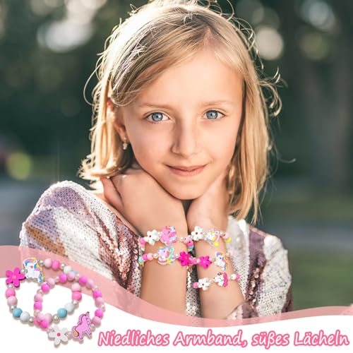 Suofuolef 12 Stück Holz Armbänder für Mädchen, Bunte Einhorn Blumen Freundschaftsarmband, Party Mitgebsel Kindergeburtstag Gastgeschenke Geflochten Armband Schmuck für Mädchen Teenager Frauen