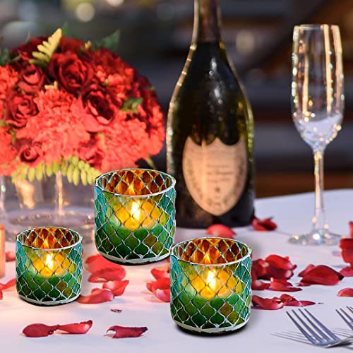 Shop Lc Set Of 3 Votive Candle Holders For Table Centerpiece Mosaic Pattern Blue And Green Tealight Glass Party Dining Room Moroccan Decor Gifts #TOP4