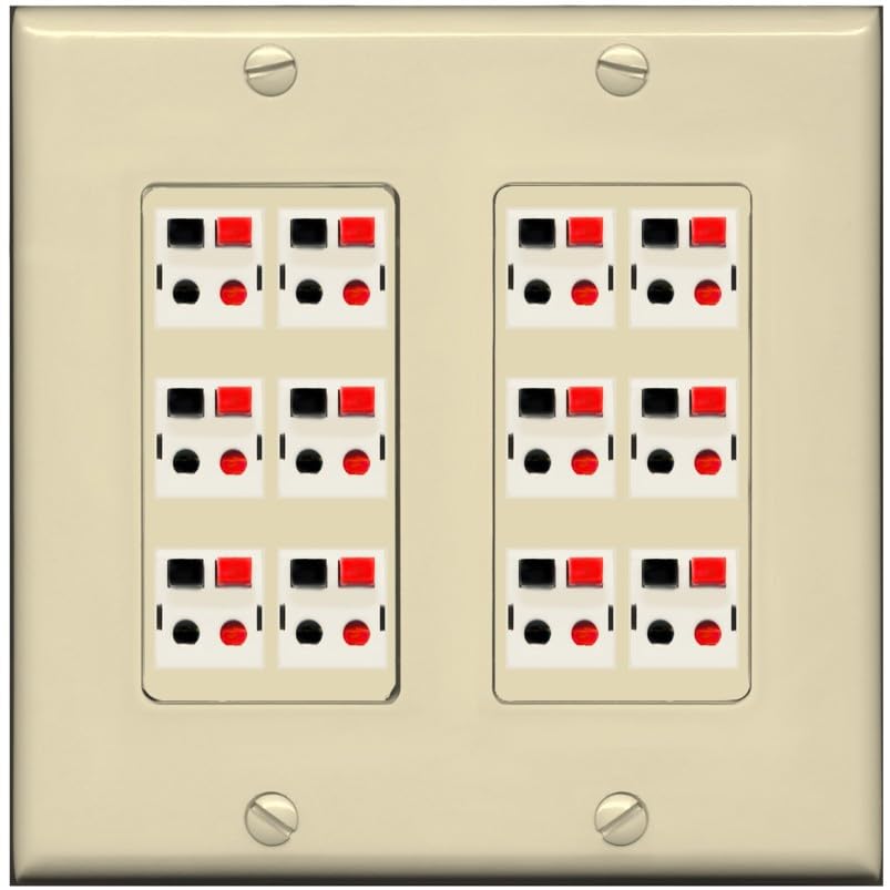 RiteAV 12.0 Surround Sound Speaker Cable Terminal Wire Wall Plate for Home Theater - 2 Gang [White]