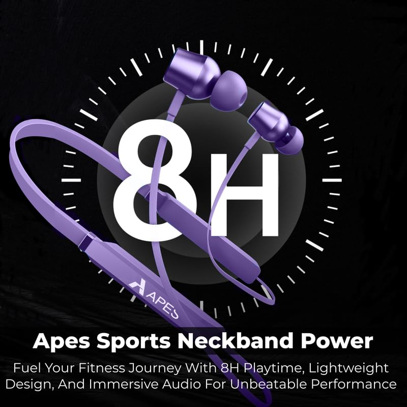Image of APES NeckRhythm Wireless Bluetooth Neckband, 8Hrs Playtime, 10mm Drivers, Bluetooth v5.4 (Purple)