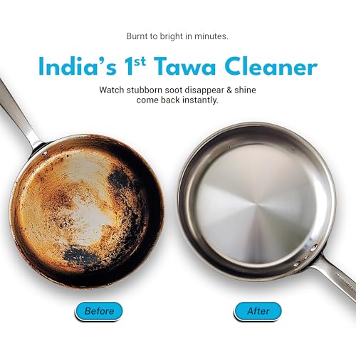 Image of Homenova India's No. 1 Tawa Cleaner for Burnt Soot & Grease Removal | Restores Shine on Iron Tawa Pan Kadhai Tandoor Grills Microwave Air Fryer & Steel Utensils (500 ml)