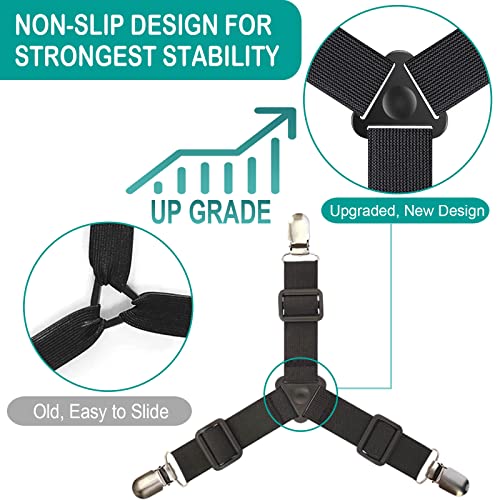 Tuyeabc Bed Sheet Holder Straps, Adjustable Elastic Bedsheet Fasteners, Mattress Corner Sheet Clips Stays Keepers, Fitted Sheet Straps, Upgraded Non-Slip Stability Triangle Buckle, Easy To Install #TOP4