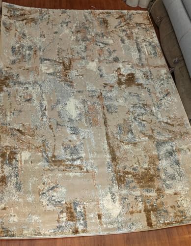 Image of 6x9 Feet (180x270 CM) Carpet for Living Room Hall & Bedroom - Ivory Multi Wave Modern Abstract Geometric Silk-Touch Luxury Hotel-Style Washable Anti-Skid Turkish Area Rug