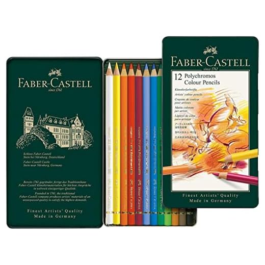 Faber-Castell 110012 - Estuche de metal con 12 lápices de colores polychromos, colores surtidos