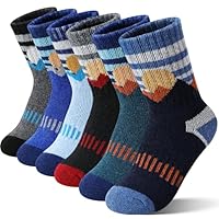 Sandsuced Kids Boys Toddlers Merino Wool Hiking Socks Thermal Warm Winter Cozy Crew Outdoor Socks 6 Pairs Gift Stocking Stuffers(Sun Series,8-12 Years)