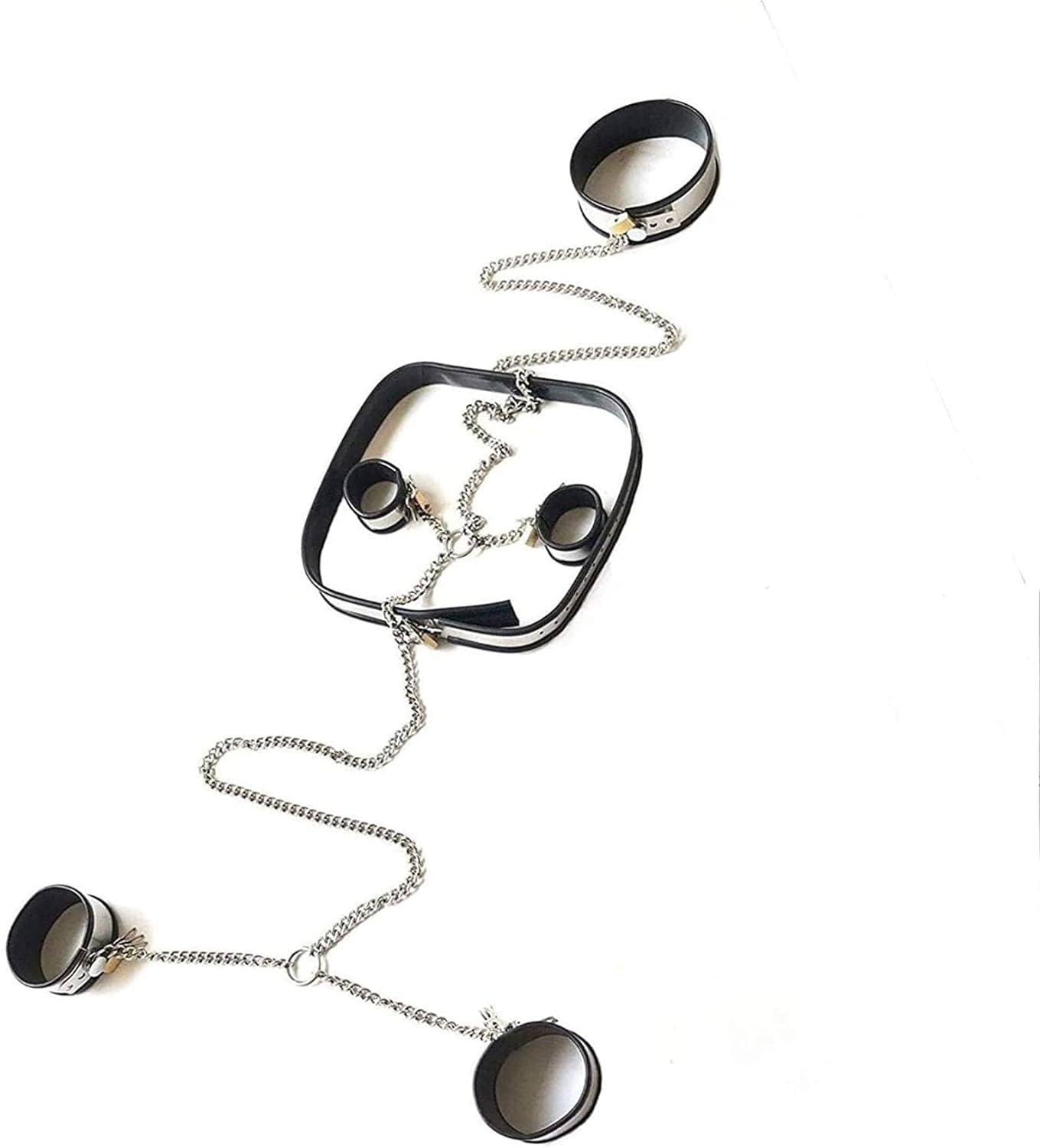 4 Teile/Satz Edelstahl Silikon Handschellen Fußfesseln Halsband Kragen BDSM Keuschheit Gürtel Restraint System Kit Abschließbare Fesseln/Extrem/Fetish/Torture Sexspielzeug für Frauen und Männer ( Colo