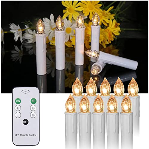 Image of 10 Pcs Window Candles with Remotes and Timer, Flickering LED Candles for Christmas Tree, Chandeliers, Party, Easter Decor, Warm White