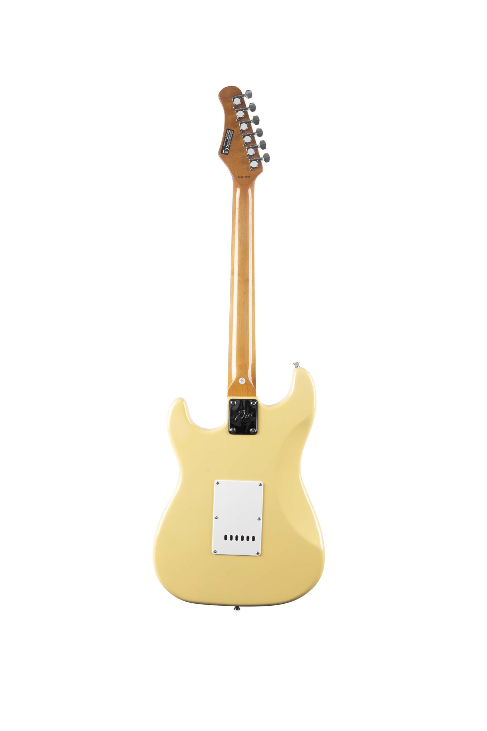 EKO Guitars ST‑300 gitara elektryczna, korpus topoli, uchwyt klonu, klawiatura Laurel, 3 przetworniki jednocewkowe, mostek Tremolo, kolor kremowy