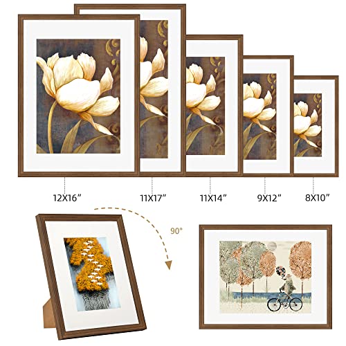 Hoture Photo Frame Set Of 5, Display Pictures With Pad Or Without Pad, Suitable For Hanging Wall Gallery Photo Frame (8X10, Brown Woodgrain) #TOP5