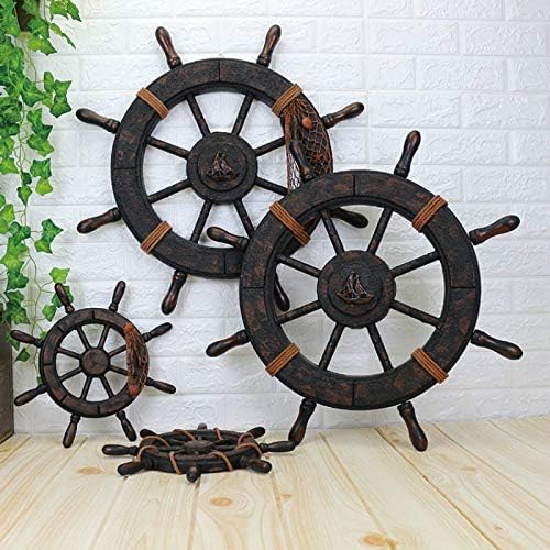 ZAMTAC Mediterranean Ship Wooden Rudder Helm Wall Decorations Shipping Steering Wheel Creative Bar Wooden Decorations Photographic fig - (Color: Middle 45cm)