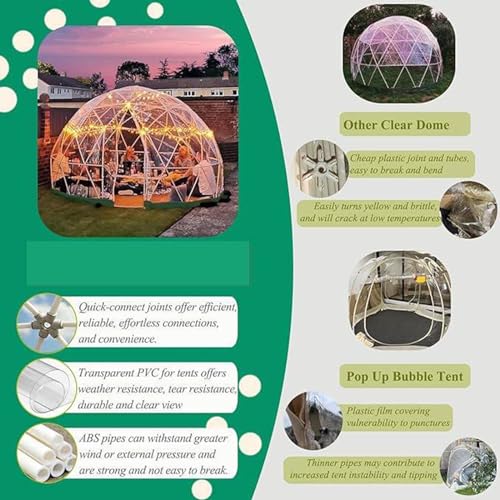 Invernadero de cúpula geodésica de jardín con cubierta de PVC para comedor al aire libre, camping y casa de juegos, estructura iglú de 3,6 m