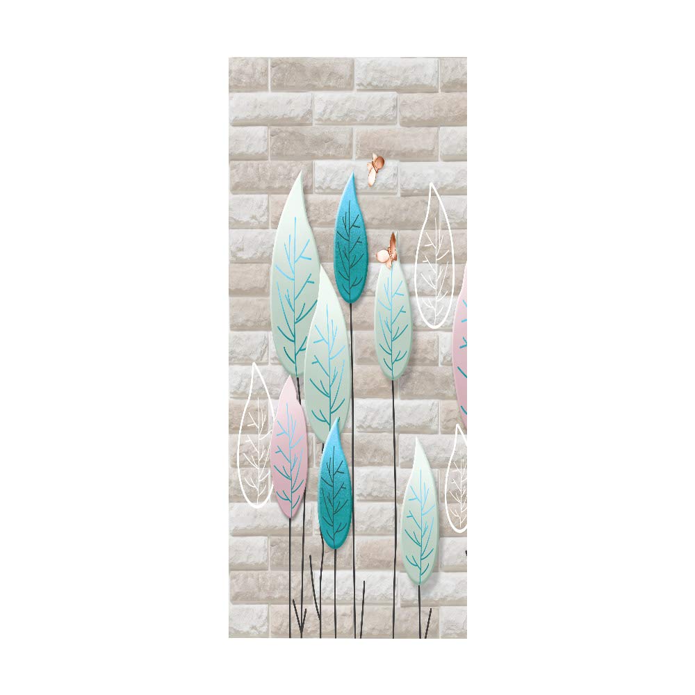 Sticker porte trompe l'oeil 3D en PVC amovible 83x204 cm motif feuilles pour décoration intérieure