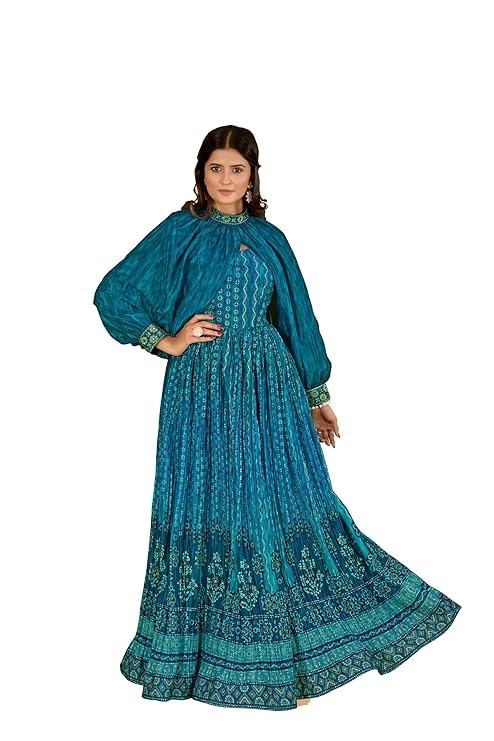 Image of ODD BY chansi TRENDZ Women's Poly Georgette Long Sleeves V-Neck Flared Kurti