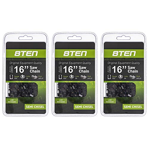 8TEN Chainsaw Chain 16 inch .050 .375 55 Drive Links for Stihl MS 170 180 91VXL055G 91PXL055G 3636 005 0055 3 Pack
