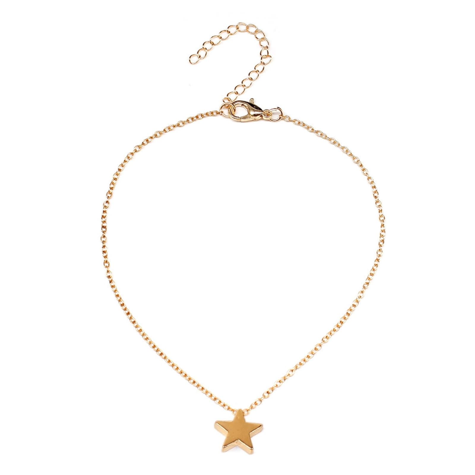 Cavigliera da donna in oro giallo 9 carati Au 375 pentagramma estivo a piedi nudi da spiaggia, da donna, lunghezza 21 cm