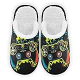 Umidedor Video Game Mens Slippers, Soft Memory Foam Non-Slip Indoor House Slippers Home Shoes for Bedroom Spa Hotel Travel