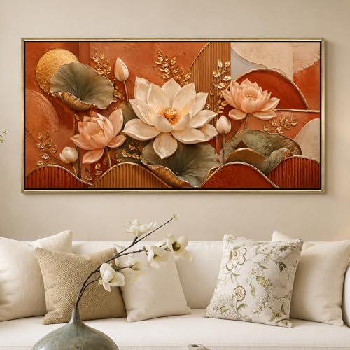 Image of PAPER PLANE DESIGN Elegant Floral Canvas Art with Vintage Gold Floating Frame, 2 x 4 Feet Ready to Hang Canvas Art for Home Decor - FLR-082