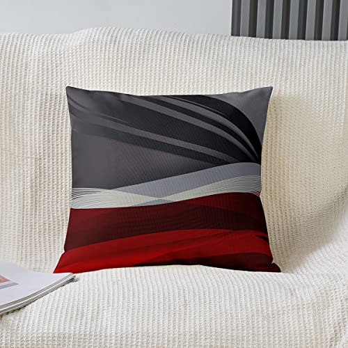 Loussiesd Set of 2 Throw Pillow Covers Geometric Strip Lines Cushion Case for Home Living Room Decor Reversible Modern Abstract Art Red Black Grey Decorative Throw Cushion Case 18x18 Inch - Image 2