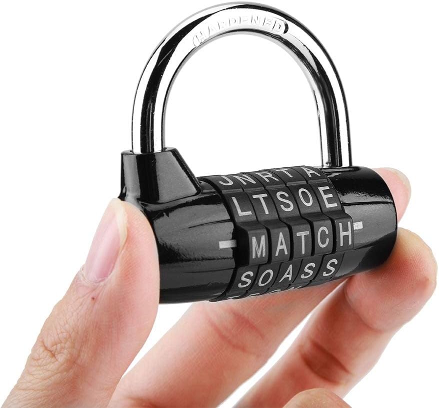 A hand holding the Dioche 5-Letter Word Combination Padlock, demonstrating its compact size and ease of handling.