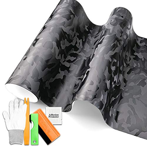 JDMBESTBOY Free Tool Kit 5FT x 6FT Black Shadow Camouflage Viny Wrap Sticker Decal Car Motorcycle Air Release Bubble Free Self Adhesive Peel and Stick