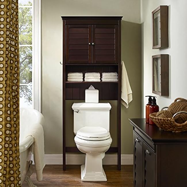 Crosley Furniture Lydia Over The Toilet Storage Cabinet and Bathroom Organizer with Hooks and Shelves, Espresso