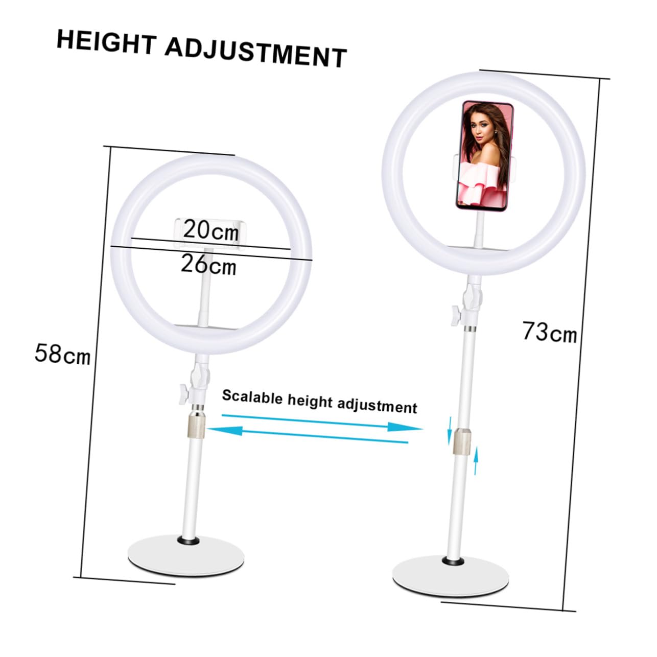 SHINEOFI Luce LED Dimmerabile per Selfie Supporto Telefono, Lampada da Bellezza Bianco in Ferro e Plastico Cavo USB per Fotografia e Live Streaming