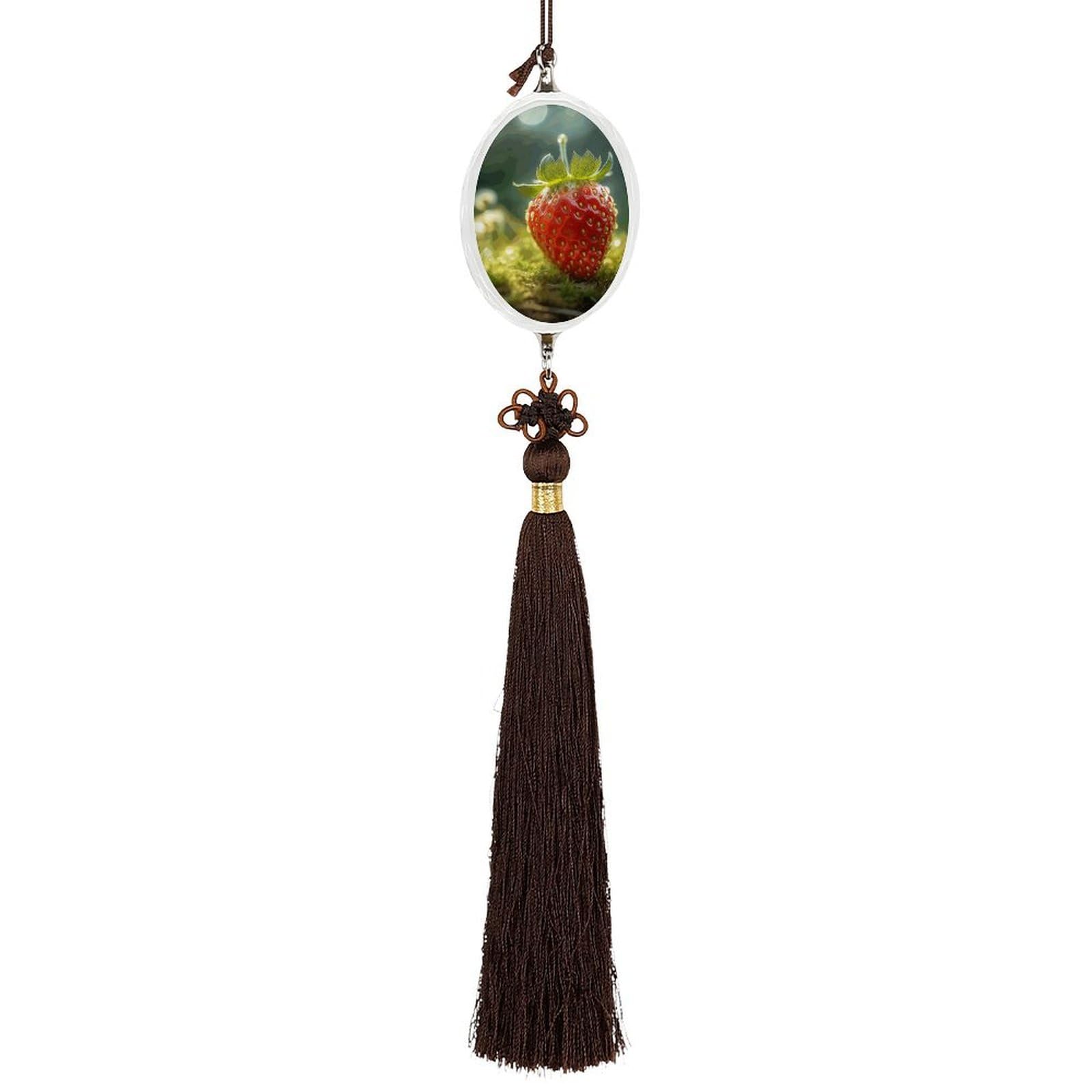 Crystal Auto Pendant Charms Ellipse Crystal Car Rear View Mirror Charms Strawberries on The Ground Auto Hanging Interior Ornament Pendant Car Interior Accessories for Women Men CarCharms Decor