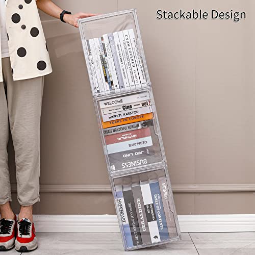 Fabrok 2Pcs Clear Book Storage Organizer Box, Plastic Stackable Book Display Case With Magnetic Door, Assemble Storage Showcase For Toy Dolls, Books, Shoes Organizing #TOP2
